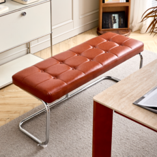 피피포피 네핀 체어 긴의자 가죽 버튼 현관 식탁 벤치 대기의자, 브라운, 1개