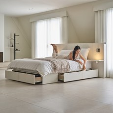 [무료설치배송+10만원 즉시할인] 휴도 온전한 선유 LED 서랍 호텔 수납 침대 프레임 SS/Q/LK, 2.월넛_HD03042