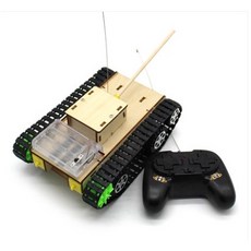 AI電子 仿真履帶坦克模型 科技小製作遙控玩具小車 創意DIY手工拼裝材料包, 1個, 遙控版（前後+轉向+帶殼遙控器）