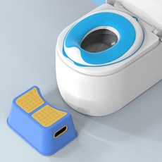 兒童馬桶圈嬰兒小女孩座便器，家用女寶寶座便圈，舒適馬桶坐墊腳踏, 藍色（適用1-7歲）+一階墊腳凳