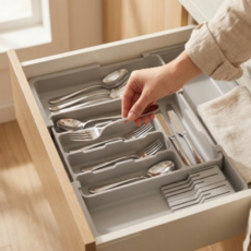 굿온유 칼꽂이 길이조절 수저정리함, 1개, 그레이