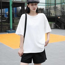 여자 반팔티 캐주얼 5부 블랙 무지티 무지 카키 박스티