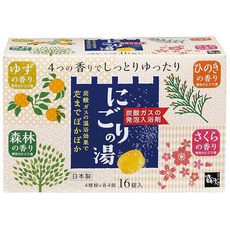 후소화학 노천에 미도리노유 16알들이 약용 발포 입욕제 4가지 향기 × 각 4정들이 유자 노송나무 사쿠라 삼림 탄산 입욕제/정제 타입 일본식 일본향, 1개, 1g
