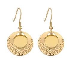 귀걸이 베젤 트레이 18K 골드 후크 블랭크 카보숑 이어 DIY 수지 쥬얼리 제작 용품 10 개, 18 Gold round hole