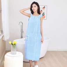 加厚菠蘿格刺繡浴袍 大碼浴裙女 可穿可裹吸水速乾 不易掉毛居家浴巾 台灣製 #天空藍 #普通厚度大碼95×145cm, 普通厚度大碼95×145cm