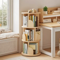 Paradoma 회전 책장 책꽂이 360도 대용량 거실책장 서재 원형 책장, 오크, 3단