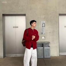 紅色字母針織毛衣開衫外套