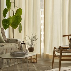 DECOVIEW 基本款棉麻窗簾 2片 + 窗簾掛鉤 + 窗簾綁帶組合, 米色