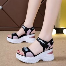 페이준 여성 여름 스포츠 샌들 벨크로 통굽 웨지 키높이 비치 샌들 HZ2429