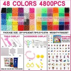 夜光水霧魔法珠 DIY 拼豆豆 益智玩具 兒童手工製作 黏珠拚圖 夜光玩具 臺灣出貨, 【豪華款】夜光透明款4800粒彩盒裝-粘, 1個