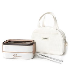 예그리나 2단 스텐 도시락통 전자레인지 직장인 도시락가방 세트, 1세트, 베이지