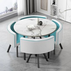 상담테이블 원탁테이블 의자 책상 세트 회의용 미팅 사각그레이책상 80x80x75cm+그린의, AE. 모방 석재 흰색 라운드 연한 파란색 내부와 흰색