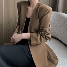 Yellwell여성 오버핏 어깨패드 자켓 그레이 하프기장 출근룩 데일리 코디mxl