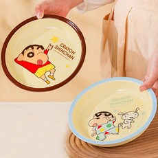 Keyiyijia 크레용 짱구 접시 2개입, 다크브라운+블루, 플레이트, 1개