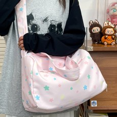 手提健身包五角星大容量運動短途旅行包學生上課通勤單肩斜挎包, 五角星款-旅行健身包（粉色）, 1個