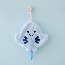 可愛掛式手巾吸水加厚速乾衛生間廚房毛巾手帕珊瑚卡通兒童抹布, 1個, 1條裝【魔鬼魚】