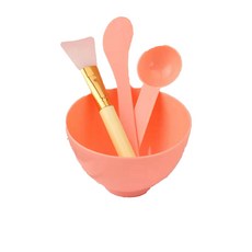 矽膠面膜軟碗 含面膜棒、面膜刷、面膜勺 DIY調製面膜工具 輕鬆享受居家美容護膚。, 1組, 橙色面膜碗四件套, 4入