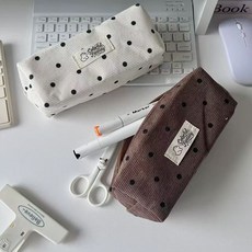 모든 도트 코듀로이 필통 파우치 학생 사무용 지갑 땡땡이 펜슬케이스 문구 필기구, 1개, 아이보리