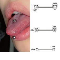 桃園熱賣 經典多尺寸 舌釘基礎款雙球舌頭釘舌環防過敏穿刺飾品, 1個, 長度12mm（針粗1.6）,球球5毫米（一隻）