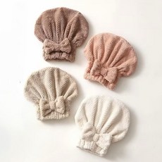 蝴蝶結珊瑚絨吸水乾髮帽, 卡其, 1個