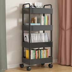 마벨인홈 공간활용 이동식 슬림 책장 감성 트롤리, 블랙, 4단