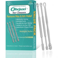 귀 왁스 제거 도구 18 PCS 재사용 가능한 청소기 전문가용 TPE 효과적이고 부드러운 청소 키트 막힘 및 가려움 완화 모든 유형의 귀에 적합3가지 스타일, 18-mixed