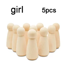 5Pcs 미완성 된 나무 말뚝 인형 몸 여성 남성 나무 말뚝 인형 예술과 공예에 적합 홈 보육 장식35/43/55/65, 03 55MM, 02 girl 5pcs