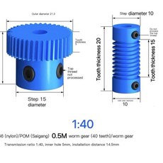 나일론 웜 기어 키트 톱니 비율 메커니즘용, 14. 0.5M - 1 ratio 40, A. both 5mm