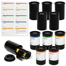 KDIMSY 35mm 필름 네거티브 캐니스터 캡 포함 필름 보관 용기 10개 네거티브의 주제를 기록하는 라벨 10개 포함, KDIMSY 35mm 필름 네거티브 캐니스터, 캡 포함