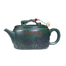 原礦綠泥手工漢瓦功夫茶紫砂壺, 1個, 手工荷趣如意漢瓦功夫茶紫砂壺:240ML