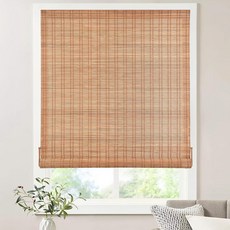 LazBlinds No Tools 노 드릴 대나무 롤러 쉐이드 무선 블라인드 창문 프렌치 도어 현관 또는 파티오용 조명 필터링 롤업 너비 83.8cm(33인치) x 높이, 실론 라이트 러셋