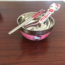 優選好物 兒童餐具套裝 寶寶不銹鋼卡通隔熱防摔餐碗筷禮品組, 1個, 凱蒂貓【無禮盒】1碗1筷1勺