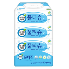 깨끗한나라 페퍼민트블루 물티슈 캡형, 195g, 60개입, 4개