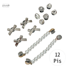 파인버플 실버 리본 큐빅 진주 스트랩 파츠 세트