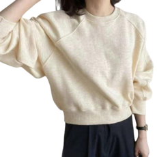 Makone 여성 가을 겨울 캐주얼 솔리드 라운드넥 숏 긴팔 맨투맨