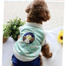 고품질 강아지 뽀글이 고품질 한복 배자 민트 저고리 명절 설날 ..., XL