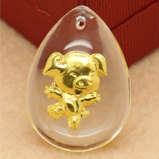 랜덤발송 귀여운 24K 99.9% 순금 골드 펜던트 목걸이 황금 금 크리스탈 공예품 돌잔치 12간지 동물 생일 기념선물 악세서리 재물운 행운 부자 장식 수집 물방울 유리 수공예