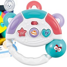 呆萌企鵝造型鈴鼓搖鈴玩具 早教聲光音樂搖搖樂玩具, 1個, 白色 鈴鼓搖鈴