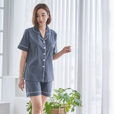 디에스도씨 여성용 냉감 실크터치 반팔 카라 잠옷 상하의 세트