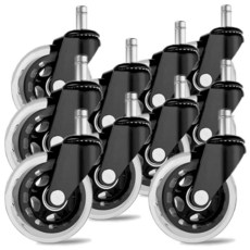 사무실 의자 바퀴 - 교체용 고무 범용 핏 7.6cm(3인치) 캐스터 튼튼한 컴퓨터 게이밍 부드럽고 안전한 롤링 소음 방지 모든 층용(10팩 블랙 & 투명), 사무실 의자 바퀴 - 교체용 고무 범용 핏 7.6cm(