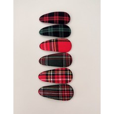 심플 레드그린 체크 똑딱핀 헤어악세사리 핸드메이드 국산 F무늬