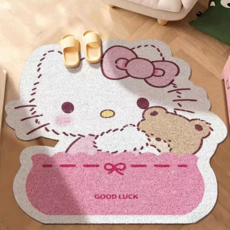 [산리오] 헬로키티 마멜로디 현관 코일 매트 - 강력 먼지 흡수 / 미끄럼 방지 홈 인테리어 발매트, 50*80cm