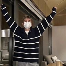 투니스 남성 반집업 루즈핏 스트라이프 긴소매 니트 스웨터