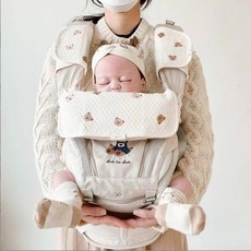 韓國小熊系列 嬰兒揹帶口水巾 腰凳配件三件組 背巾 背帶, 新款) 格紋棉 多熊熊