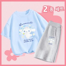 GOYES 산리오 귀여운 심플 티셔츠 반팔티 라운드넥 캐릭터 반팔 반바지 시나모롤 여름반팔