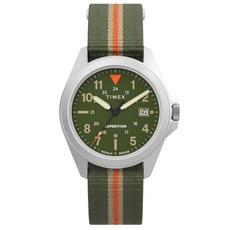 Timex 유니 익스페디션 필드 36mm 시계 - 그린 스트랩 다이얼 실버톤 케이스 그린/실버톤/내추럴 필드, Green/Silver-Tone/Green