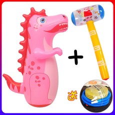 台灣出貨 大號95cm充氣恐龍不倒翁玩具兒童PVC氣球健身卡通拳擊禮品, 90cm粉恐龍+打氣筒+65cm錘, 1個