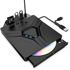 MAHAHUM 노트북 USB 3.0 및 USB-C 휴대용 CD DVD 라이터 버너 리더기용 외장 CD/DVD +/-RW 드라이브 PC 맥북 프로/에어 윈도우 11/10/, 8 IN 1 LED Strip Light