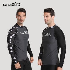 水精靈 男長袖速乾防曬水母衣 潛水衣 衝浪衣 UPF50+, 單件上衣,3XL