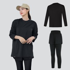 여성 루즈핏 긴팔 래쉬가드 세트 반바지 레깅스 수영복 체형커버 물놀이 비치웨어